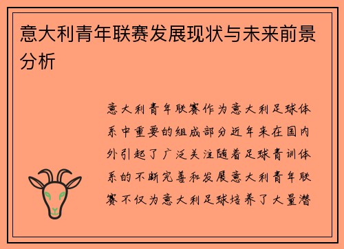 意大利青年联赛发展现状与未来前景分析 意大利青年联赛发展现状与未来前景分析
